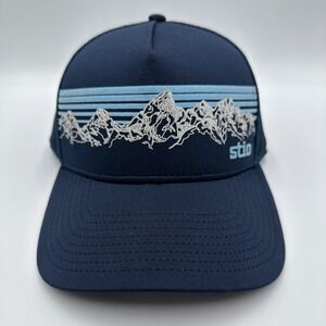 Stio Trucker Hat Cap Snapback Mens OS Navy Blue Mountain Graphic Mesh Outdoors